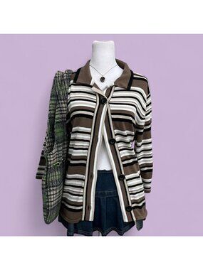 y2k brown striped boho cottagecore grunge 3/4 sleeve cardigan